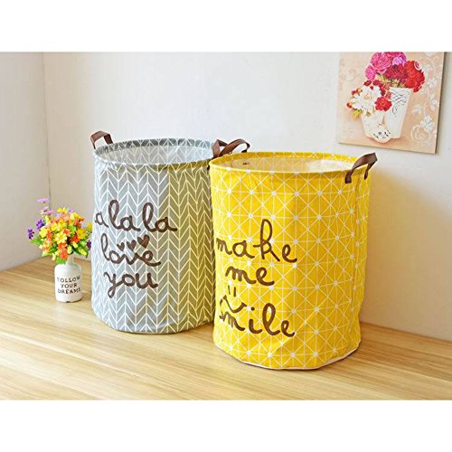 gossipboy Cute groß rund Leinen & Baumwolle Stoff Wäschekorb, zusammenklappbar Korb Kleidung Organizer Storage Bin Tasche 48,3 x 38,1 cm Star Pferd grau - 3