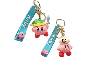 CYJXL Pendentif Porte Clés Kirby, 2 Pièces Kirby Porte-CléS Dessin Animé CréAtif Cadeau Pendentif Mode Fille Poupée de Métal Porte-clés Porte-clés Pendentif