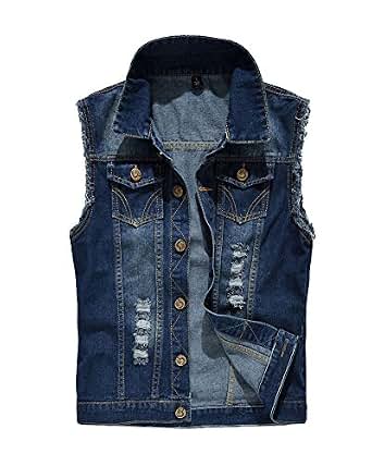 Gilet En Denim Déchiré Vintage Pour Homme - Veste Sans Manches Style Biker Cowboy Viking Warrior, Confortable Et Résistant
