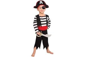 Tante Tina Piratenkostüm Jungen - 5-teiliges Piratenkostüm für Jungen mit Tunika, Hose, Gürtel, Augenklappe und Kopfband - Schwarz/Rot/Weiß