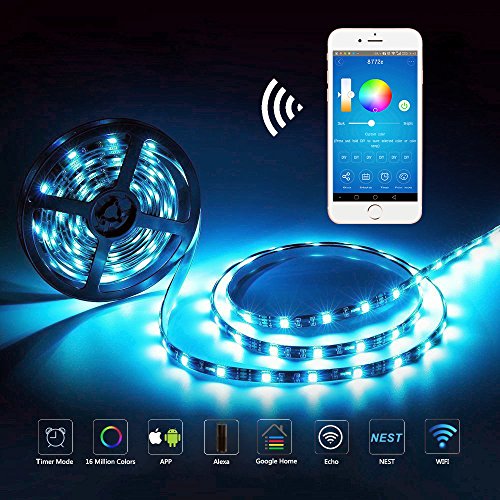 Guaiboshi Tira LED 5M Tiras de Luz Inteligente Impermeable con Wifi Controlador con Amazon Alexa Echo, Google 