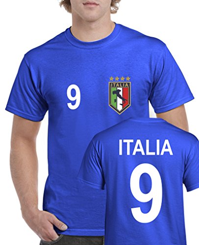Comedy Shirts – WM 2014 – ITALIEN – Nr. 9 – Herren T-Shirt – Royalblau Gr. XXL