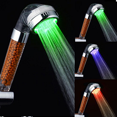 LED Duschkopf, HonestEast Duschlampe mit RGB 3-Farben automatisch geändert durch Temperatur Doppelte Filtration LED Spa Duschkopf Schlauch Wasser Badezimmer