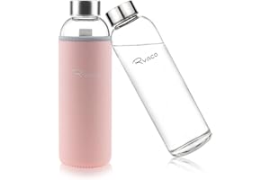 Ryaco Bouteille d'eau en verre de 550ml/18oz sans BPA– Bouteille en borosilicate anti-fuite–Idéale pour maison, les voyages, le sport, le yoga, la gym, les boissons chaudes et froides avec