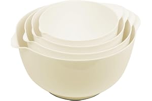 BoxedHome Mixing Bowl Set Mixing Bowl Set Plastic Salad Bowl Non-Slip Stackable Serving Bowls for Kitchen Mixing Bowl Set 4-Piece Beige Reusable Mixing Bowl