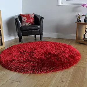 Islah Textiles Polyester Anti Slip Shaggy Fluffy Fur Rug and Carpet for Living Room, Bedroom. (Red, 2x2 Feet)