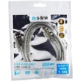 S-Link SL-U2015 Usb2.0 1.5m Şeffaf Yazıcı Kablosu, Şeffaf