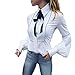 Produktbild Damen Modisch Bluse Langarm in Weiß von Hemdbluse Damen Elegante Stretch T-Shirt Hemd Lose Boyfriend Stil Langarmshirt Tops Oberteil mit Knöpfe Büroarbeit OL Business Bluse (White, M)