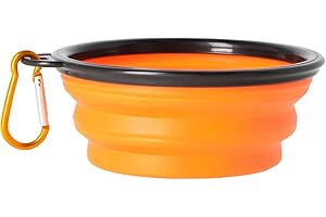 DINGO WALDEMAR RUTKOWSKI DINGO 14466 - Ciotola da viaggio per cani in silicone con moschettone in metallo, bordo nero ulteriormente irrigidito, pieghevole e leggera, capacità 350 ml, arancione