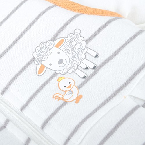 Ganzjahres Baby-Schlafsack 2-teilig – Langarm-Innensack & gefütterter Außensack | Temperaturen von 15 bis 30°C | Streifen Beige Schäfchen | Birnenform ohne störende Rücken-Nähte (1-12 Monate) - 4