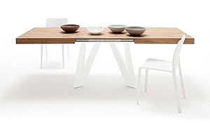 MOBILI FIVER, Table Extensible Romina 160 (240) X 90 cm, Bois Rustique avec Pieds en Fer Blanc, pour 6-10 Personnes, Table Extensible pour Cuisine, Salon, Made in Italy