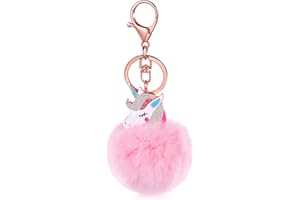VALICLUD Mignon Pelucheux Licorne Porte-Clés Pom Pom Boule de Fourrure Porte-Clés Doux Moelleux Sac de Voiture Suspendu Pendentif en Peluche Sac à Main Charme de Sac à Main