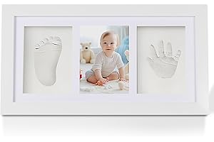 Qooloo Baby Handabdruck Fußabdruck Set Komplettset Premium - Gipsabdruck Kit mit Schöner Bilderrahmen, Alphabetplatte für DIY Baby Geschenk Zur Geburt, Taufe, Babyzimmer Dekoration (13.3" x 7.3")