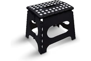 ADMOS 11" Folding Step Stool Strong Heavy Duty Skid Lightweight Foldable Resistant Stool Plastic Stool Medium Size Stool For Kids & Adults Great for Home&Kitchen Table Bathroom Bedroom (Black)