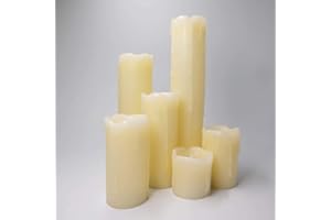 Eldnacele Set of 6 Flameless Dripping Candle with Timer, Real Wax Battery Included, Ivory Color and Flickering Amber Yellow Flame for Weddings and Holiday Decorations