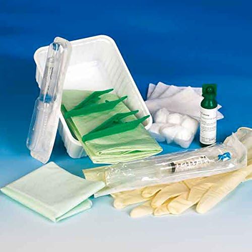 Katheter Set Standard (18 Pieces)/Huge & # X2507 – Urine Collection Bowl Dish, Gauze Swabs, Sterile, Gauze Swabs Forceps Latex Powder Free Disposable Gloves, Hole, Working Base