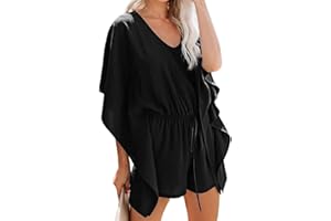 BKEPDY Tuta Collo V Donna Monopezzi e Tutine Jumpsuit Maniche Corte a Pipistrello Corta Elastico in Vita Gamba Larga con Cintura Playsuit Estivi Manica Corta Elegante Casual Beachwear Clubwear