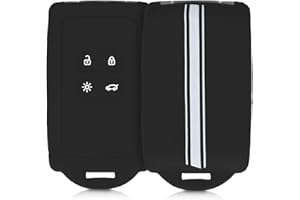 kwmobile Autoschlüssel Hülle kompatibel mit Renault 4-Tasten Smartkey Autoschlüssel (nur Keyless Go) - Silikon Schutzhülle Schlüsselhülle Cover Rallystreifen Sidelines Weiß Schwarz