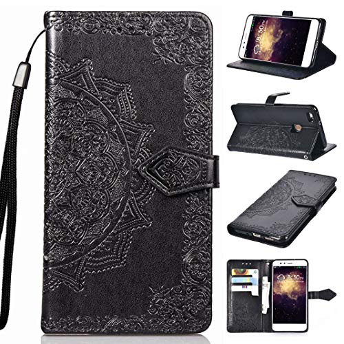 Preisvergleich Produktbild MeganStore P10 Lite Hülle, Lederetui, Stoßfänger mit [Klappständer] [Kartenfächern] [Magnetverschluss] Schutzhülle für Huawei P10 Lite Schwarz