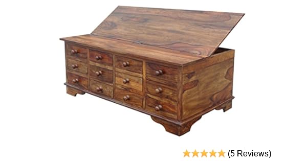 Solid Sheesham Wood 12 Drawer Coffee Table Trunk Chest Amazon Co
