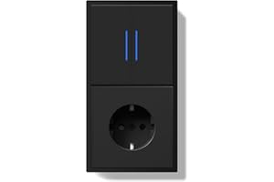 BSEED Lichtschalter mit Steckdose mit Steckklemme,2 Fach 1 Weg Lichtschalter mit LED Kontrollleuchte,Wandschalter mit PC Rahmen,Unterputz Schalter mit Steckdosen Schwarz - 150X80mm