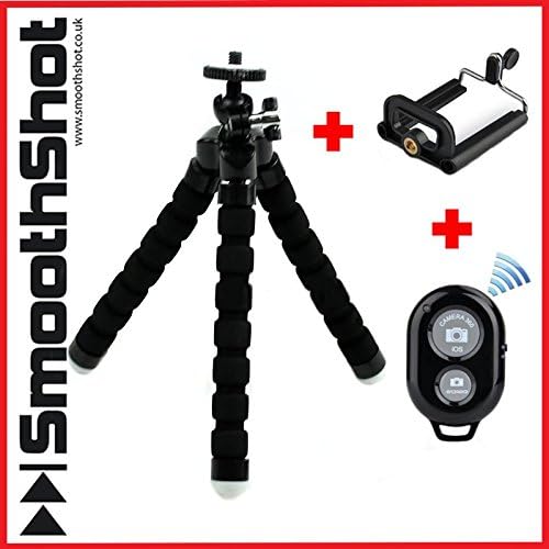FLEXIBLE TRIPOD OCTOPUS GRIP STAND HOLDER TRIPOD MOUNT WITH BLUETOOTH REMOTE SHUTTER BUTTON FOR SMARTPHONES IPHONE 6+ 6 / 5S 5 / 4 ETC SAMSUNG GALAXY S5 S6 S7 EDGE / NOTE / DSLR CANON NIKON SONY CAMERAS BLACK ONLY