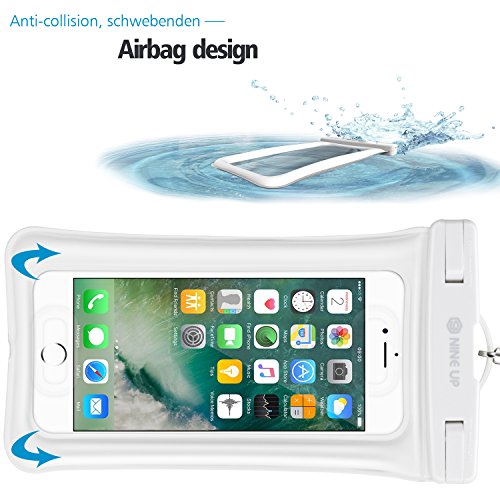 Custodia impermeabile Airbag Galleggiamento Universale per Fino a 6 Pollici Cellulare/Smartphone, NINE-UP Waterphoof Cover Case Custodia Impermeabile Permette il Riconoscimento Dell'impronta Digitale,Touch Screen Sacchetto Impermeabile Borsa Cellulare per iPhone 7/6/6s/se, Samsung /S7/S7 Edge/S6/J5, Huawei P9/P9 lite/P8, Asus Zenphone ecc(White, 6 inch)