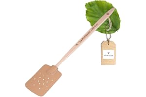 HOFMEISTER HOLZWAREN HOFMEISTER® Fliegenklatsche Groß aus Leder, Fliegentöter mit Holzstiel, Mückenklatsche, Insektenvernichter, Holzgriff, Effektiver Fliegenvertreiber & Mückenvernichter