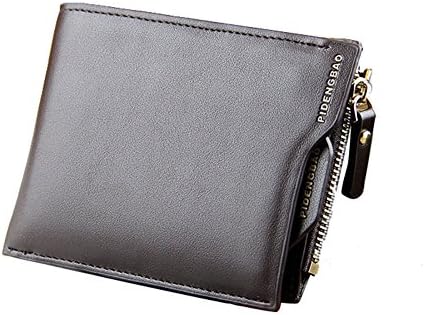 Men's Wallet Vintage Genuine Leather Bi-fold Wallet Credit ID Card Holder with Zipped Coin Pocket (Coffee)