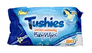 Tushies Baby Wipes Moisturising (Blue and White) 80 Pieces