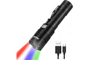 Alonefire X37 4 Couleurs Lampe de Poche LED Multicolore Puissante Blanc Bleu Vert Rouge USB Rechargeable Zoom RGB Tactique avec Puissance de sortie, Pile Incluse pour Camping Randonnée Chasse