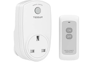 TESSAN Remote Control Plug Socket UK, Remote Control Socket with 30m Operating Range, Wireless Light Switch ork for Household Appliances