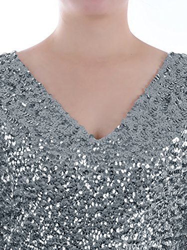 Anna-Kaci Frauen Sparkly Glitzer Pailletten Kurzarm V-Ausschnitt Bodycon Mini club Kleid - 5