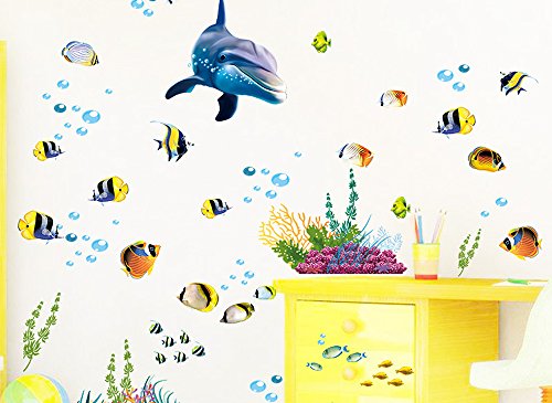 Grandora W5293 Wandtattoo Unterwasserwelt Delfin Fische Wanne Fliesen - 4