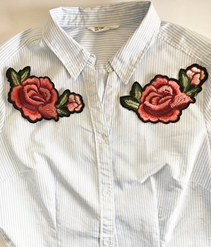 Patch Sticker Rosen Blumen 2 Stück Aufnäher Kleidung Patch 14 cm lang P218 - 4