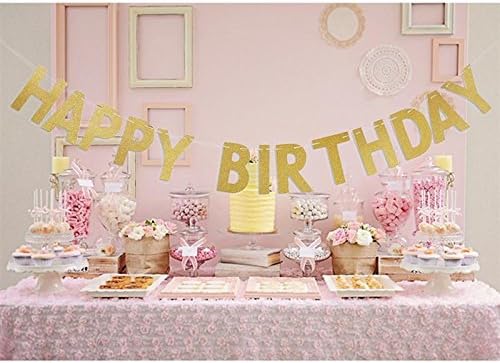 WANFOLDA Happy Birthday Banner Glitter Gold Birthday Party Decor Children Celebrative Garland Bunting Banner Party Decor Bunting Flag