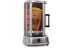 oneConcept Kebap Master Kebabgrill, Gyrosgrill med skjutbar glasdörr, stängd, Kebabspett, Rostfritt stål, Vertikalgrill