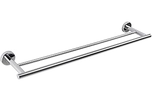 INDA | Portasalviette da Parete Doppio (65x14x5cm) | Serie Styl, in Acciaio Inox AISI 304, Facile da Installare, con Viti e Tasselli, Anticorrosione, Design Elegante - Lucido