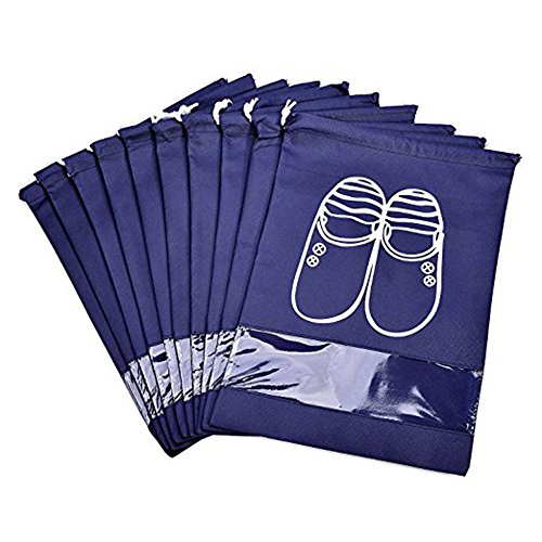 Preisvergleich Produktbild Kingt 10er Schuhtaschen Schuhsäcke Schuhbeutel mit Sichtfenster Staubdicht für Urlaub Dienstreise 44x32 cm (dunkelblau)