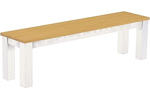 B.R.A.S.I.L.-Möbel Brasilmöbel Sitzbank 160 cm Rio Classico Eiche hell Weiss Massivholz aus Pinie, Verschiedene Größen & Farben, ideal für Esszimmer & Küche