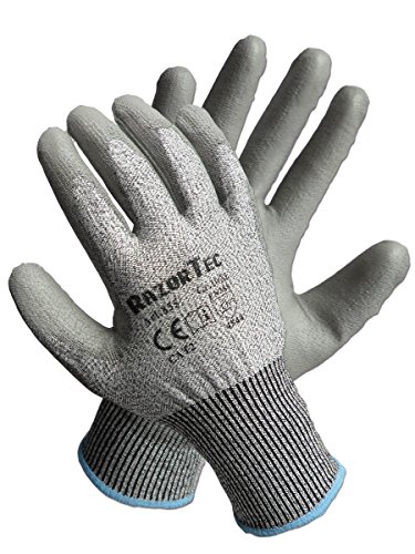 2 Paar RazorTec 855 Premium Schnittschutzhandschuhe Gr 7/S, Schutzklasse 5, Arbeitshandschuhe Montagehandschuhe mit PU Beschichtung EN 388 4544, Handschuhe