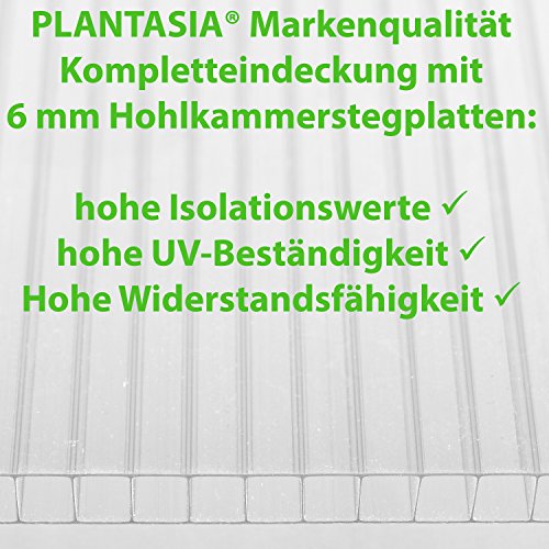 PLANTASIA Alu Gewächshaus mit Fenster, 6 mm Hohlkammerplatten, Größe: 3,94 m³, Aufbauvideo, Gartenhaus, Treibhaus - 4