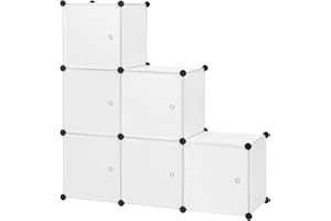 eSituro Armoire avec Penderie Modulable 6 Cubes avec Portes, Étagère de Rangement en Plastique. DIY, Blanc SGR0034
