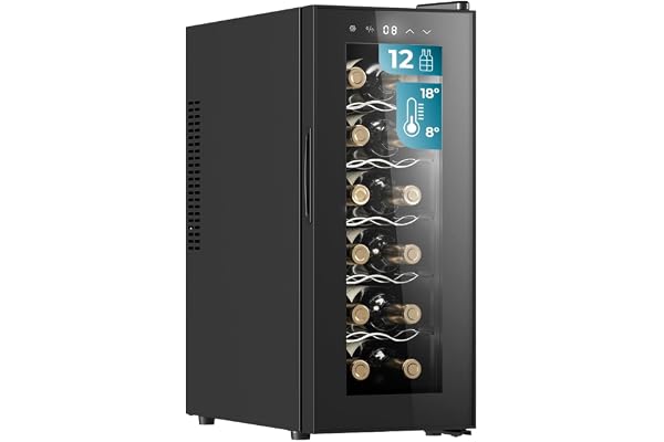 Cecotec Cave a vin Bolero GrandSommelier 1250 CoolCrystal. Cave à vin 12 Bouteilles avec refroidissement thermoélectrique et lumière LED à l'intérieur pour une meilleure conservation.