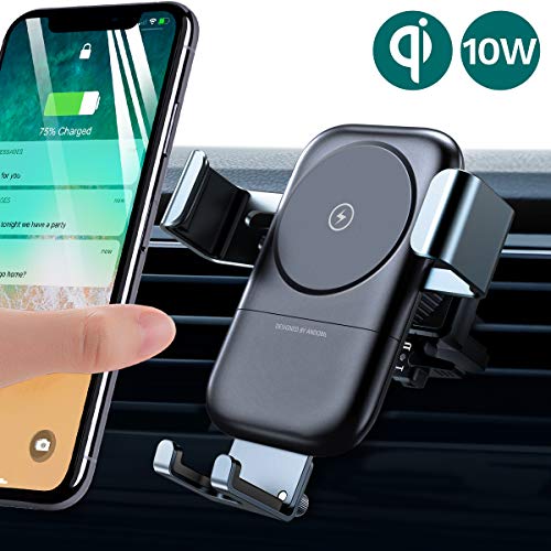 andobil Handyhalter fürs Auto 2 in 1 Qi Kabellos Autoladegerät sowie Handyhalter, 10W induktive Ladestation für iPhone XS / XR / X / 8 plus Galaxy S9 / S8 und andere Qi befähigte Geräte
