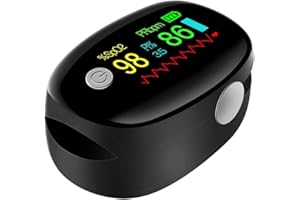 FONCBIEN Oxymètre de Doigt - Mesure SpO2 et Fréquence Cardiaque en 3-5 Secondes - Écran LCD Couleur - Saturomètre Portable avec Précision Clinique (Noir)