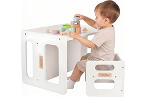 KiddyMoon Set Tavolo E Sedia Per Bambini Bordo Arrotondato Stanza Dei Bambini, Bianco