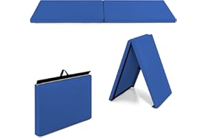 GOPLUS Tapis de Gymnastique Pliable, 5cm d"Épaisseur, 2 Plis & Poignée Transport, Matelas Gymnastique en Cuir PU avec Fermeture Auto-agrippante Magique,180 x 60 x 5cm