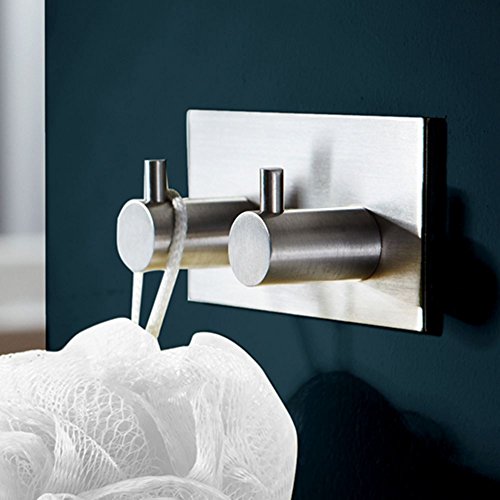3M Selbstklebende haken, 304 Edelstahl selbstklebend Klebstoff Kleiderhaken Handtuchhaken Lasthaken für Bad und Küche (2 Stück 9 x 4,5 x 3cm) - 3
