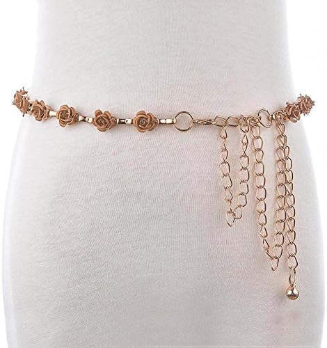 SZH&amp;BELT Women's Little Rose Metal Adjustable Length Thin Waist Chain , champagne gold